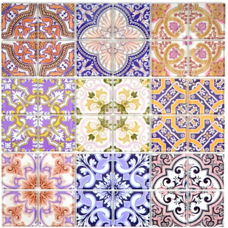 Retro Vintage Mosaikfliese Transluzent mehrfarben bunt Glasmosaik Crystal SPAIN MOS68-Retro-SP_f | 10 Mosaikmatten