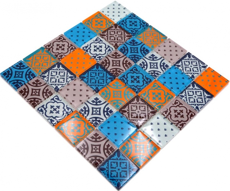 Piastrella di mosaico retrò vintage traslucido bianco blu arancione grigio mosaico di vetro aspetto cristallo MOS78B-0123_f | 10 tappetini di mosaico