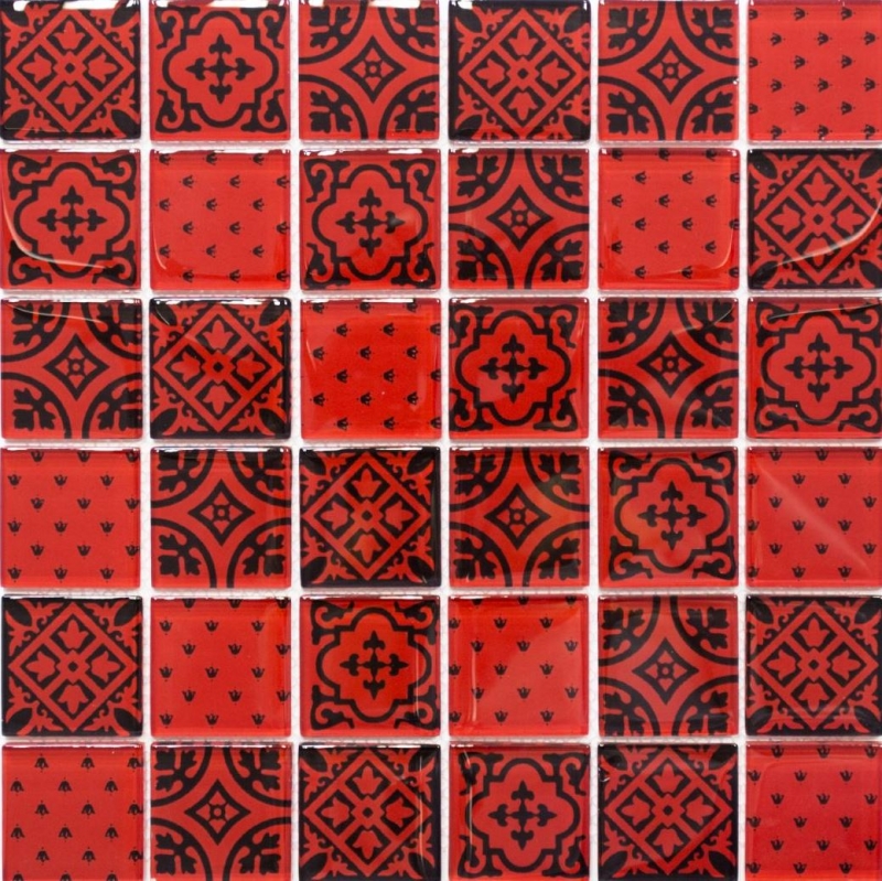 Piastrelle di mosaico vintage retrò per la cucina, mosaico di vetro rosso traslucido, aspetto cristallo rosso MOS78B-0902_f | 10 tappetini di mosaico
