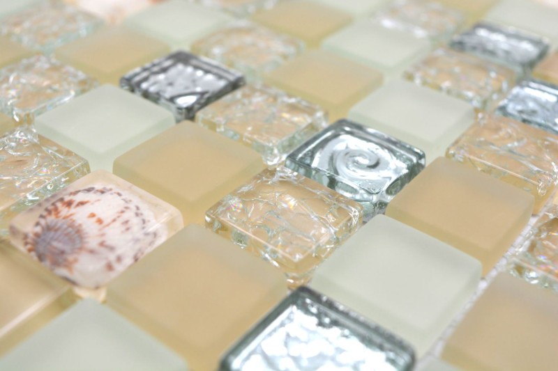 Piastrella di mosaico beige traslucido Mosaico di vetro Crystal shell beige MOS82B-0112_f | 10 tappetini di mosaico