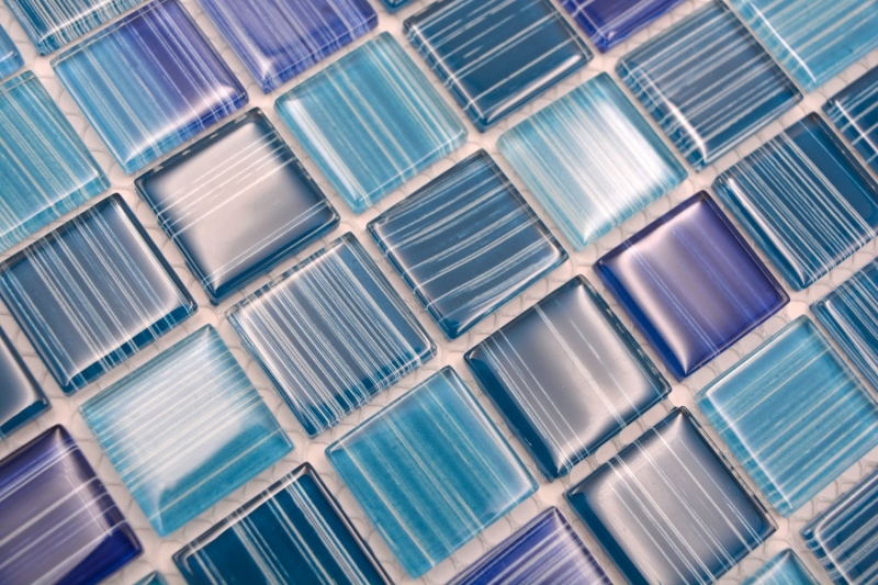Mosaic tile Translucent line blue Glass mosaic Crystal line blue MOS64-0409_f | 10 mosaic mats