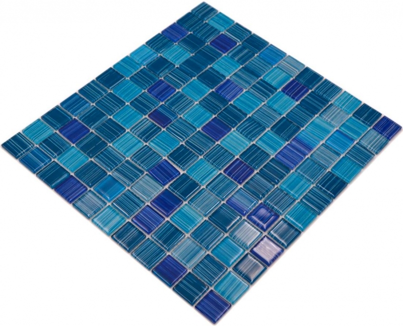 Piastrella di mosaico Mosaico di vetro blu traslucido Cristallo blu MOS64-0409_f | 10 tappetini di mosaico