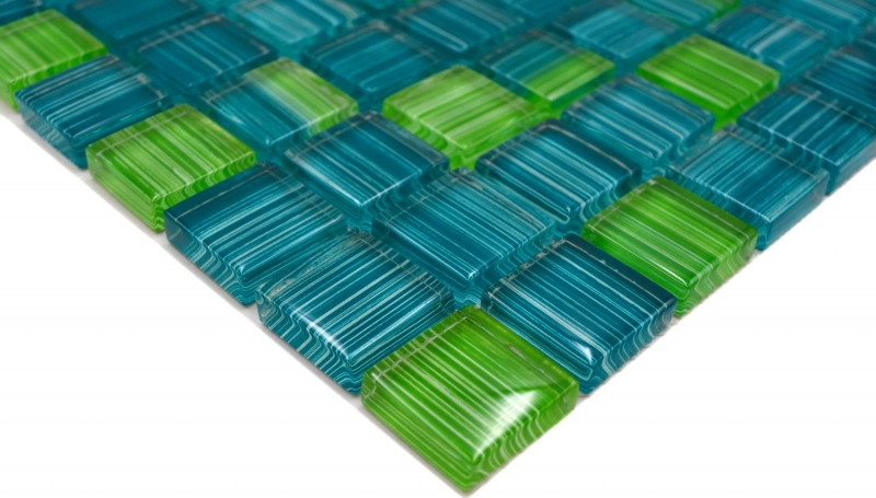 Piastrella di mosaico Mosaico di vetro verde traslucido Verde cristallo MOS74-0509_f | 10 tappetini di mosaico