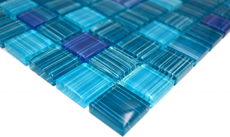 Mosaic tile Translucent line blue Glass mosaic Crystal line blue MOS74-0409_f | 10 mosaic mats