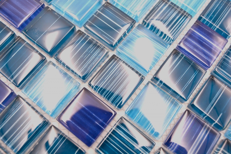 Carreau de mosaïque Translucide bleu rayé Mosaïque de verre Crystal bleu rayé MOS74-0409_f | 10 Tapis de mosaïque