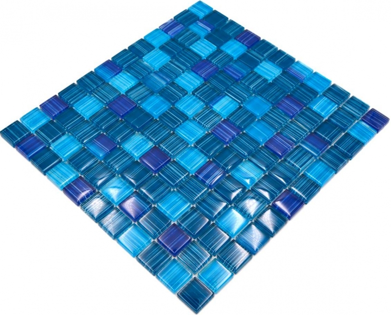 Carreau de mosaïque Translucide bleu rayé Mosaïque de verre Crystal bleu rayé MOS74-0409_f | 10 Tapis de mosaïque