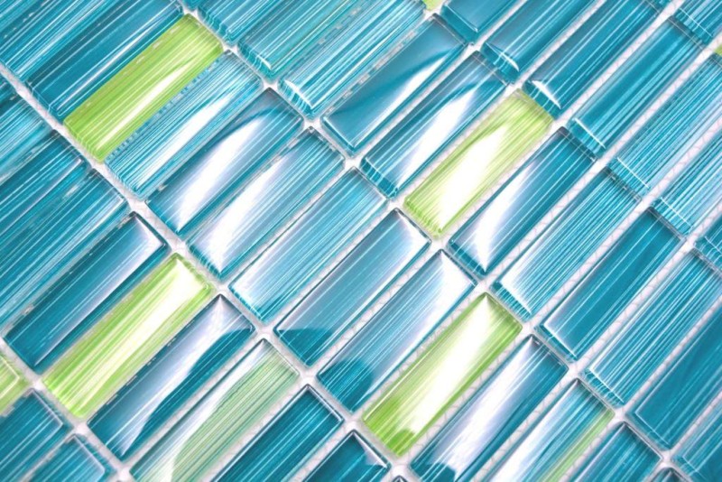 Carreau mosaïque vert translucide baguette Mosaïque de verre Crystal vert translucide MOS77-0508_f | 10 Carreaux mosaïque