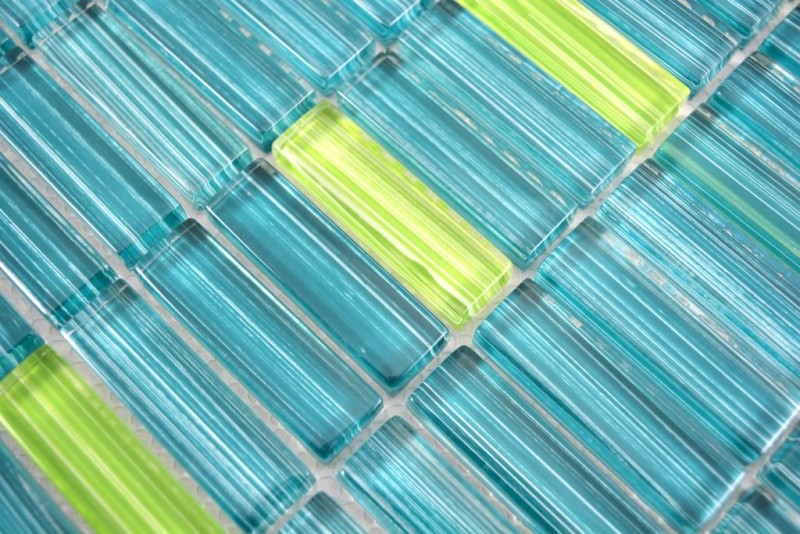 Carreau mosaïque vert translucide baguette Mosaïque de verre Crystal vert translucide MOS77-0508_f | 10 Carreaux mosaïque