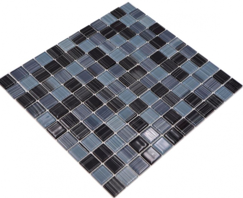Piastrella di mosaico Traslucido nero jet white Mosaico di vetro Cristallo nero jet white MOS64-0302_f | 10 tappetini di mosaico