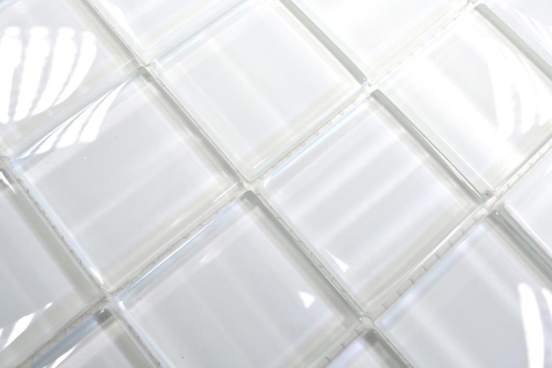 Carreau de mosaïque translucide blanc Mosaïque de verre Crystal Hologram code-barres blanc MOS110-0104_f | 10 tapis de mosaïque