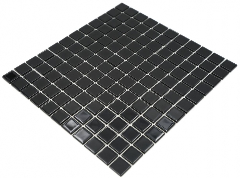 Piastrella di mosaico Nero traslucido Mosaico di vetro Nero cristallo MOS60-0304_f | 10 tappetini di mosaico