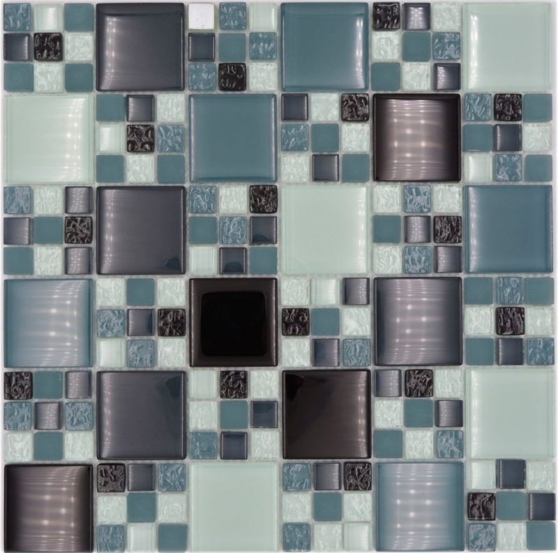 Piastrella di mosaico Traslucido grigio nero Combinazione di mosaico di vetro Cristallo grigio nero grigio opaco MOS78-0204_f | 10 tappetini di mosaico