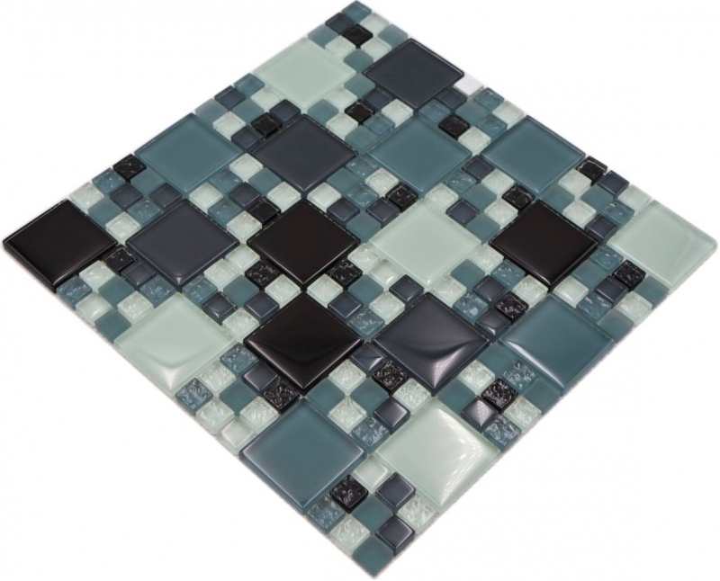 Mosaikfliese Transluzent grau schwarz Kombination Glasmosaik Crystal grau schwarz grau matt MOS78-0204_f | 10 Mosaikmatten