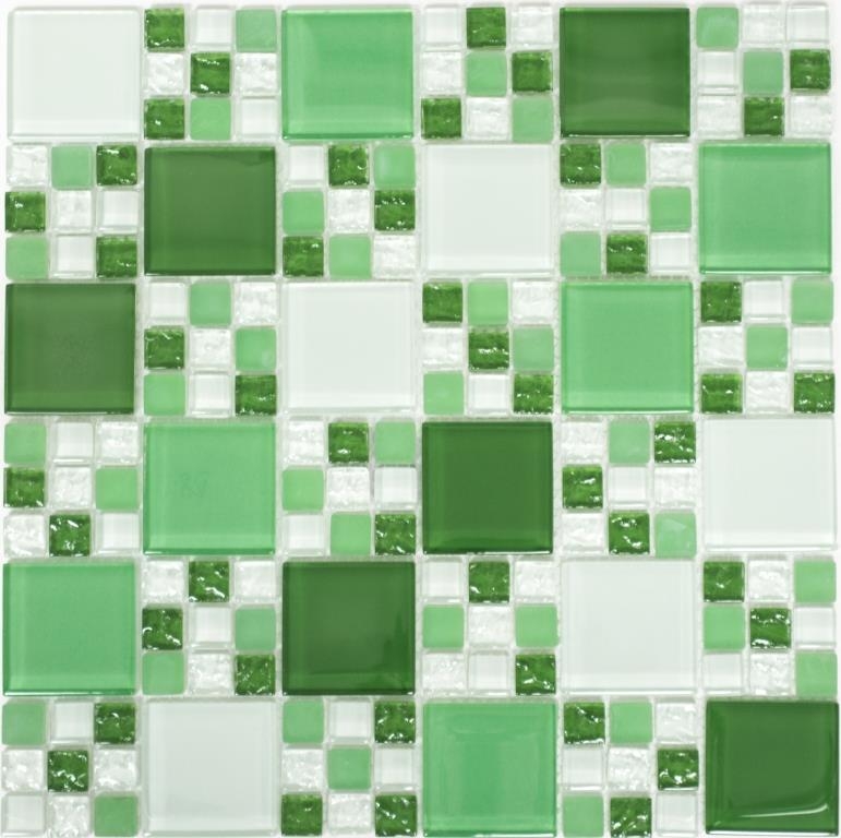 Piastrella di mosaico Verde traslucido Combinazione di mosaico di vetro Verde cristallo verde opaco MOS78-0504_f | 10 tappetini di mosaico