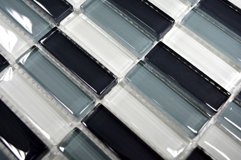 Mosaikfliese Transluzent grau Stäbchen Glasmosaik Crystal grau BAD WC Küche WAND MOS77-0204_f | 10 Mosaikmatten