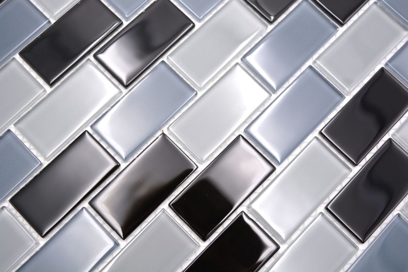 Carreau de mosaïque Translucide noir Brick Mosaïque de verre Crystal noir MOS66-0208_f | 10 Tapis de mosaïque