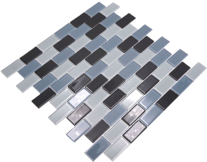 Piastrella di mosaico nero traslucido Brick Mosaico di vetro nero cristallo MOS66-0208_f | 10 tappetini di mosaico