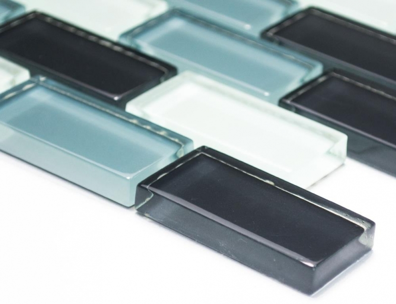 Carreau de mosaïque gris translucide Brick Mosaïque de verre Crystal gris MOS76-0204_f | 10 Tapis de mosaïque