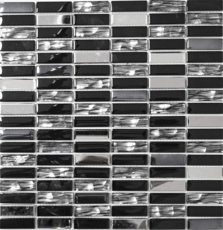 Mosaikfliesen Edelstahl schwarz Stäbchen Glasmosaik Stahl MOS87-0301_f