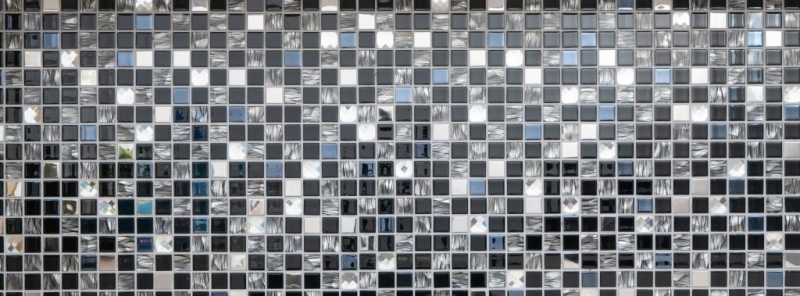 Piastrella di mosaico Acciaio inox traslucido nero Mosaico di vetro Acciaio cristallo nero Vetro MOS63-CM-426_f | 10 tappetini di mosaico