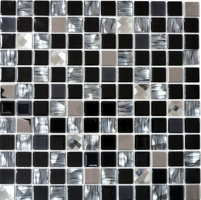 Carreau de mosaïque Translucide acier inoxydable noir Mosaïque de verre Crystal acier noir verre MOS63-CM-426_f | 10 Tapis de mosaïque