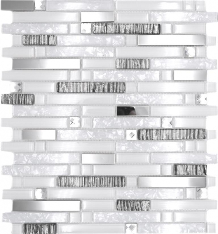 Mosaic tile translucent stainless steel white composite glass mosaic Crystal steel white glass MOS86-0104_f | 10 mosaic mats