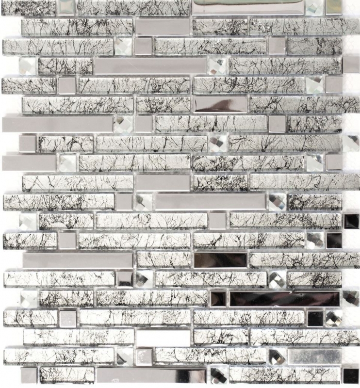 Piastrella di mosaico traslucida in acciaio inox argento composito mosaico di vetro Cristallo acciaio argento vetro MOS86-0106_f | 10 tappetini di mosaico
