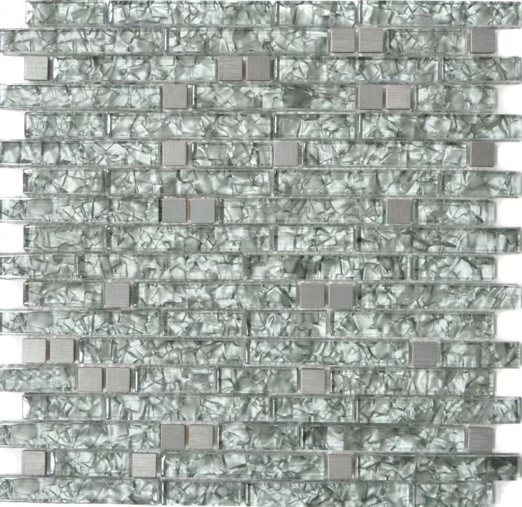 Carreau de mosaïque translucide acier inoxydable gris vert composite Mosaïque de verre Crystal acier gris pierre vert MOS87-MV728_f | 10 tapis de mosaïque