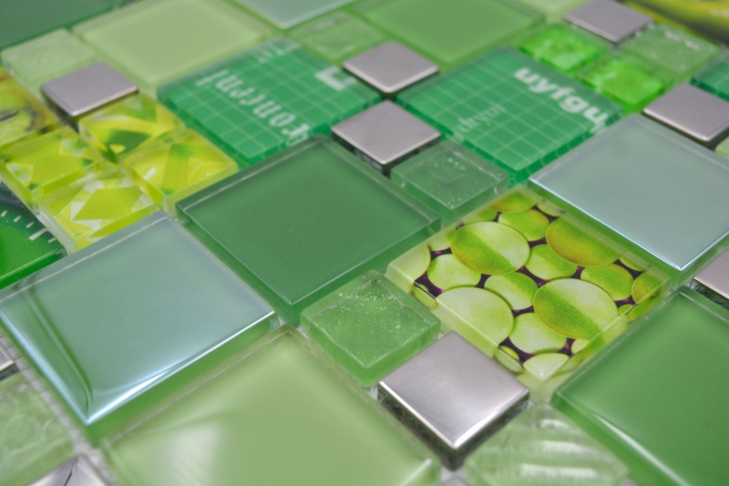 Transparentes Crystal Mosaik Glasmosaik silber grün Wand Fliesenspiegel Küche Dusche Bad_f | 10 Mosaikmatten