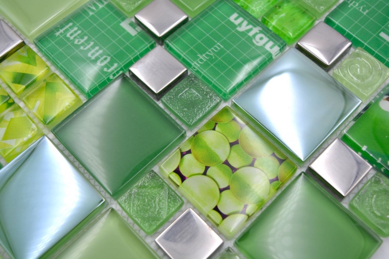 Mosaïque transparente Crystal Mosaïque de verre argent vert mur carrelage cuisine douche salle de bain_f | 10 tapis de mosaïque