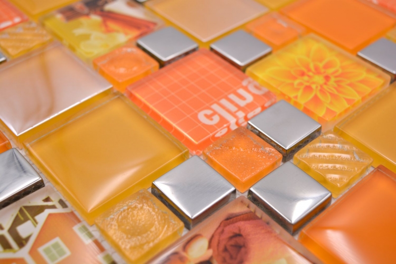 Transparentes Crystal Mosaik Glasmosaik silber Orange Wand Fliesenspiegel Küche 
