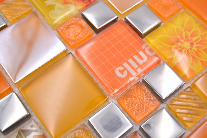 Transparentes Crystal Mosaik Glasmosaik silber Orange Wand Fliesenspiegel Küche Dusche Bad_f | 10 Mosaikmatten