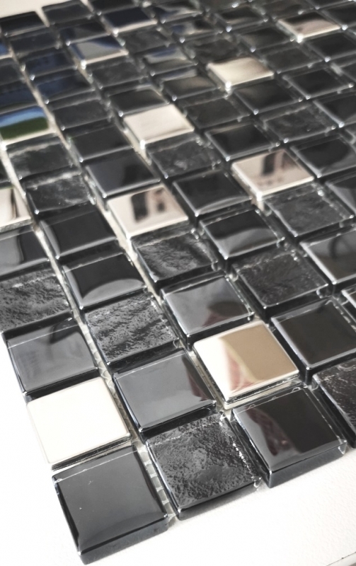 Mosaico di vetro traslucido in acciaio inox antracite argento bluastro piastrelle backsplash cucina bagno MOS88-0322_f | 10 tappetini a mosaico