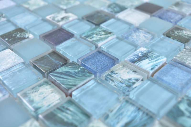 Handmuster Quadrat Crystal mix greenblue/ocean Mosaikfliese Wand Fliesenspiegel Küche Dusche Bad
