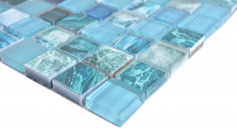 Handmuster Quadrat Crystal mix greenblue/ocean Mosaikfliese Wand Fliesenspiegel Küche Dusche Bad