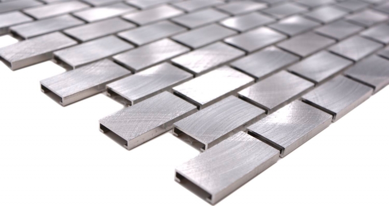 Mosaik Rückwand Aluminium silber Brick Fliesenspiegel Küche MOS48-0204_f