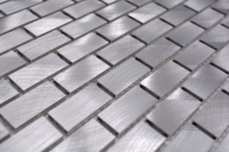 Mosaic splashback aluminum silver brick tile backsplash kitchen MOS48-0204_f