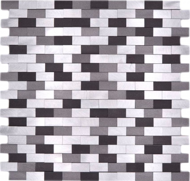 Mosaic rear wall aluminum brick 3D alu silver black MOS49-0208_f