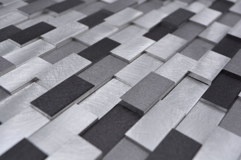Mosaik Rückwand Aluminium Brick 3D alu silber schwarz MOS49-0208_f