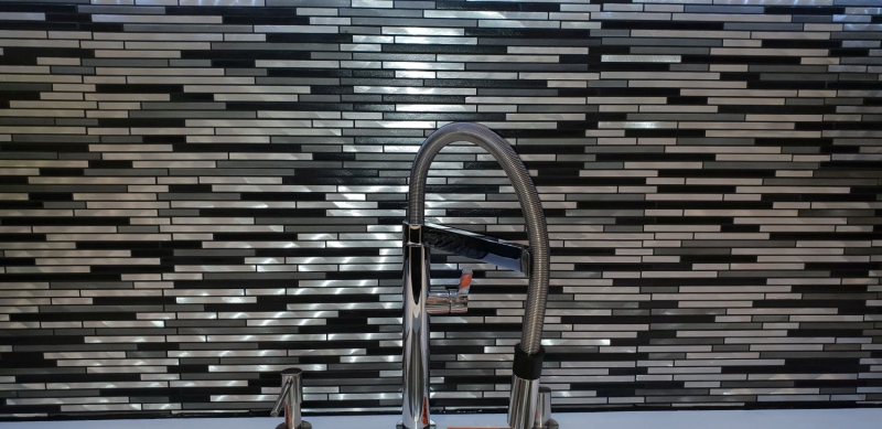Mosaico parete posteriore alluminio composito alluminio grigio nero piastrelle backsplash MOS49-0308_f