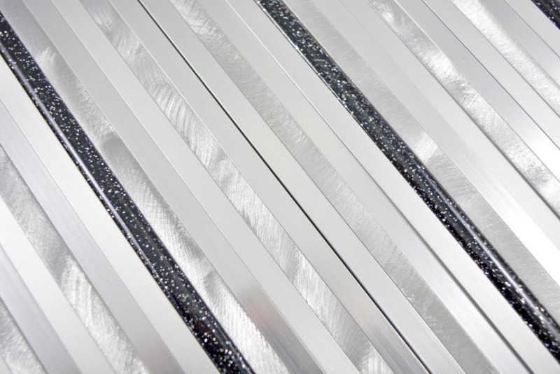 Mosaik Rückwand Aluminium Verbund Alu silber matt gebürstet poliert Glitter black MOS49-L402GB_f