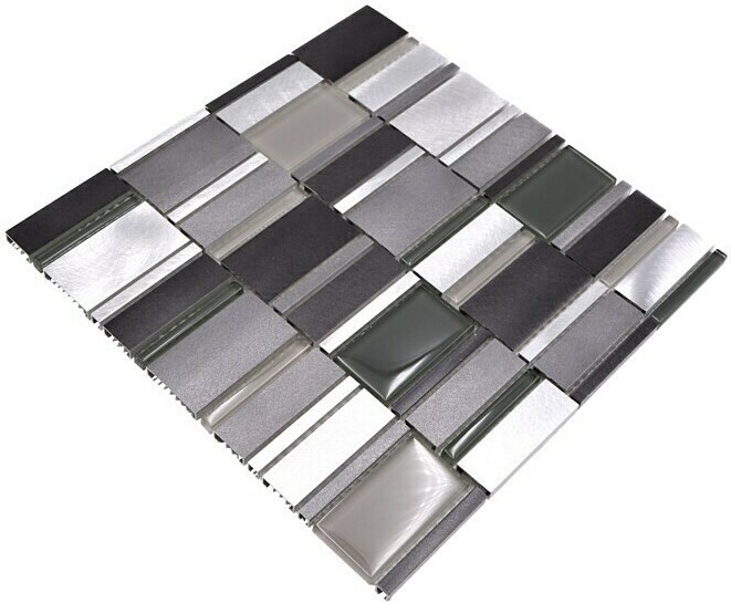 Mosaïque arrière aluminium mosaïque de verre claire grise MOS49-0204_f
