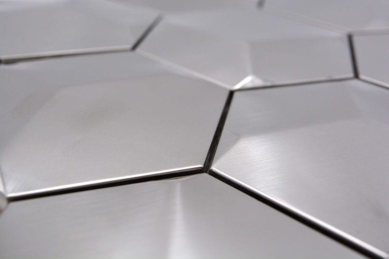 Mosaic splashback stainless steel silver hexagon 3D brushed steel tiled splashback kitchen MOS129-HXM20SD_f