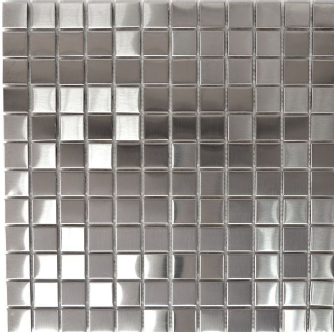 Alzatina a mosaico in acciaio inox argento argento acciaio spazzolato Alzatina piastrellata per cucina MOS129-23D_f