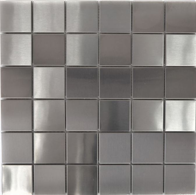 Alzatina a mosaico in acciaio inox argento argento spazzolato parete cucina MOS129-48D_f