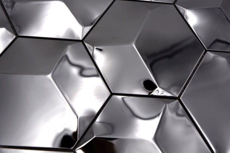 Mosaik Rückwand Edelstahl silber Hexagon 3D Stahl glänzend MOS129-HXM10SG_f