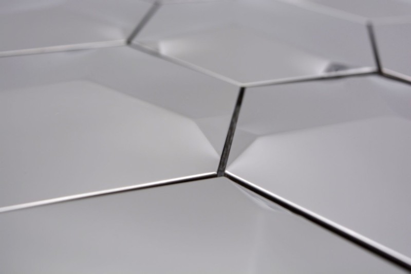 Mosaïque dosseret acier inoxydable argenté Hexagon 3D acier brillant MOS129-HXM10SG_f