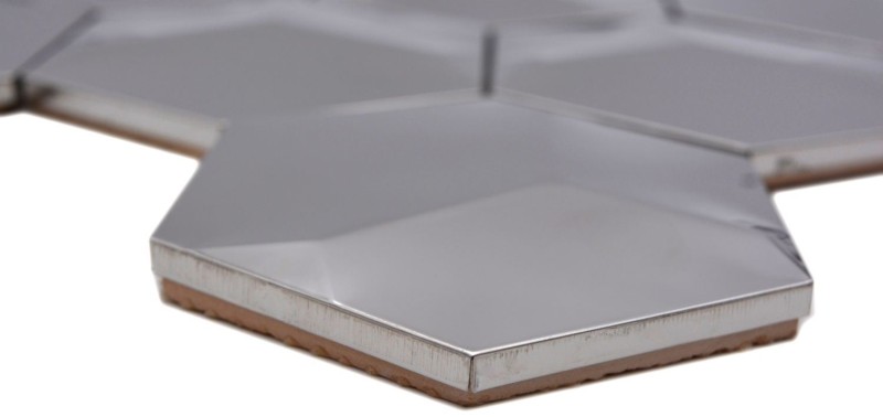 Pannello posteriore a mosaico acciaio inox argento esagono 3D acciaio lucido MOS129-HXM10SG_f