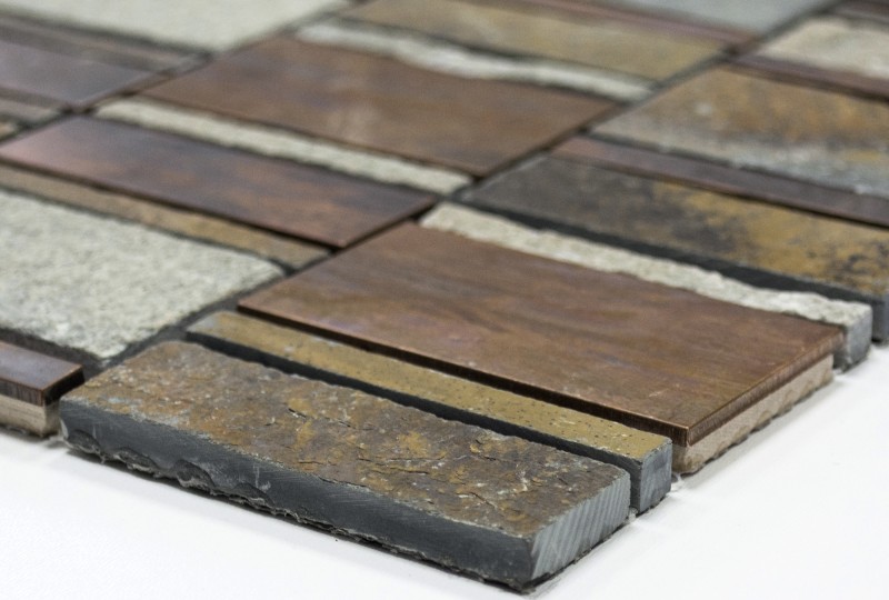 Mosaik Rückwand Kupfer grau rost kupfer Rechteck Stein Fliesenspiegel Küche MOS47-575_f