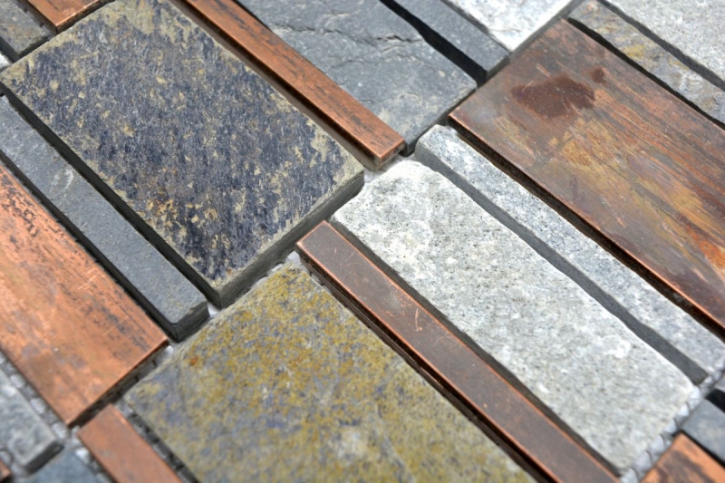 Mosaic splashback copper gray rust copper rectangle stone tile backsplash kitchen MOS47-575_f